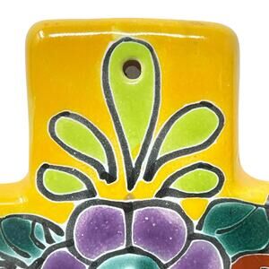 Hand Painted 6″ Talavera Style Pottery Wall Cross Mexico Ceramic Folk Art Decor